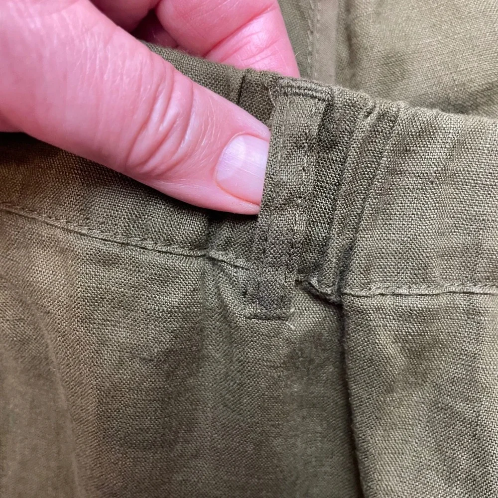 Quince Womens European Linen Pants Sz L Olive Green High Rise Cropped Relaxed